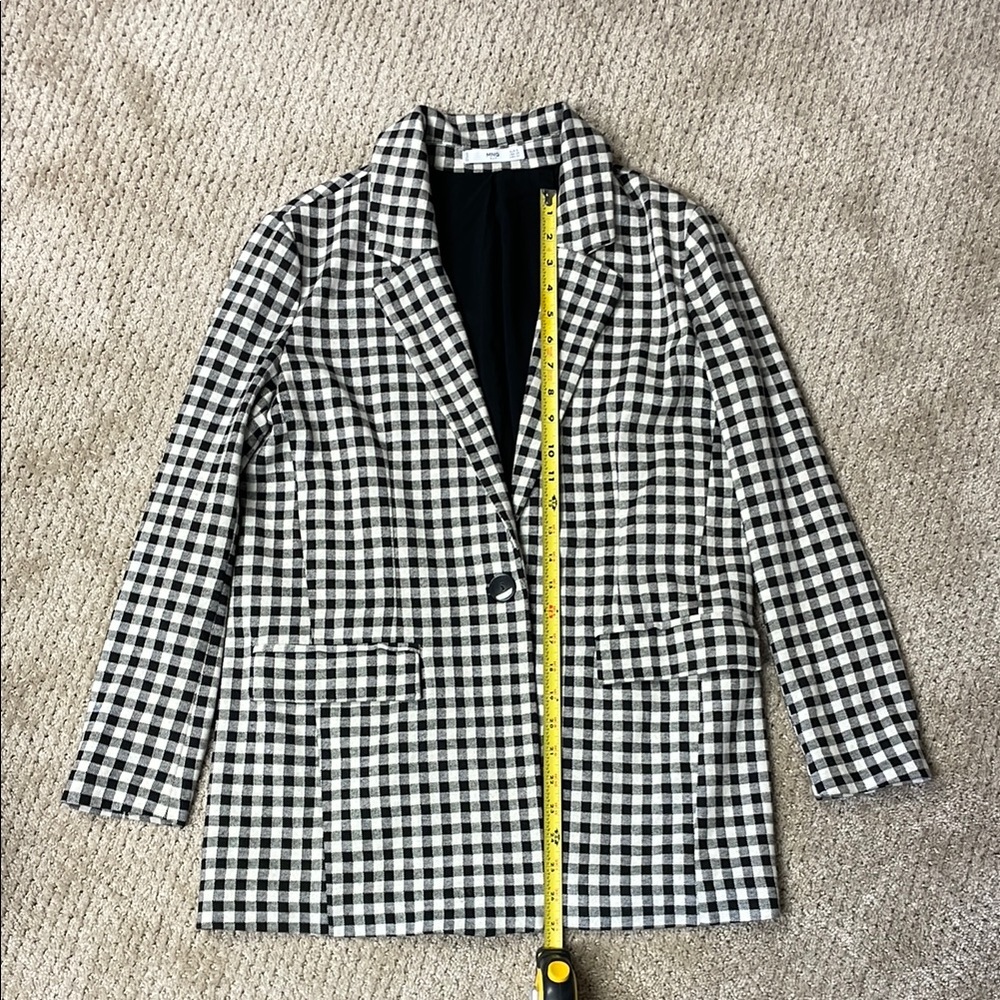Mango Black and White Checkered Gingham Blazer